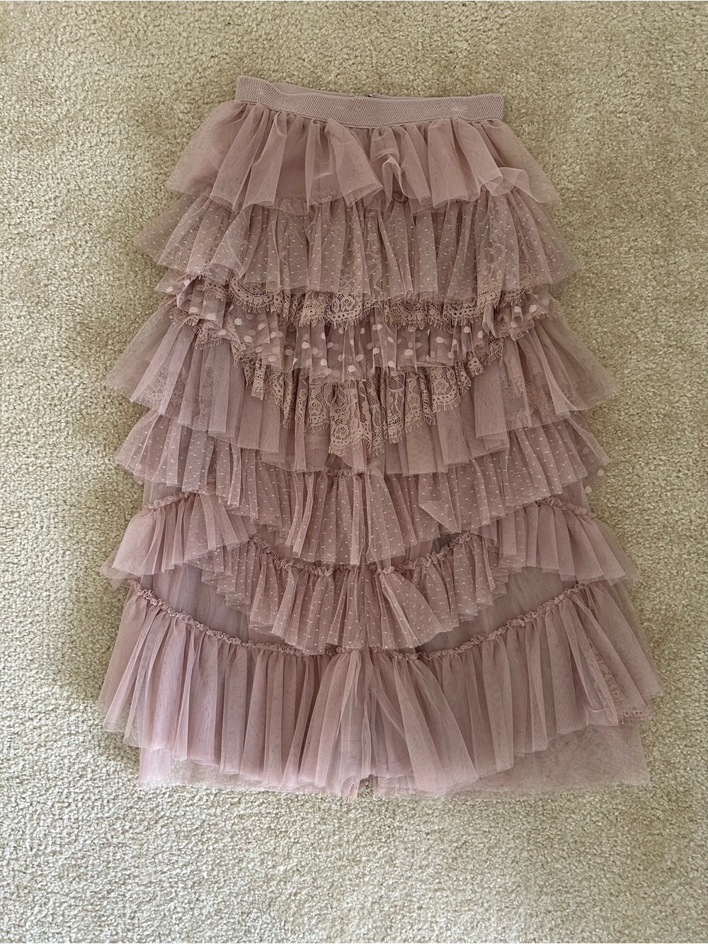 Anthropologie Dusty Rose Layered Tulle Midi Skirt